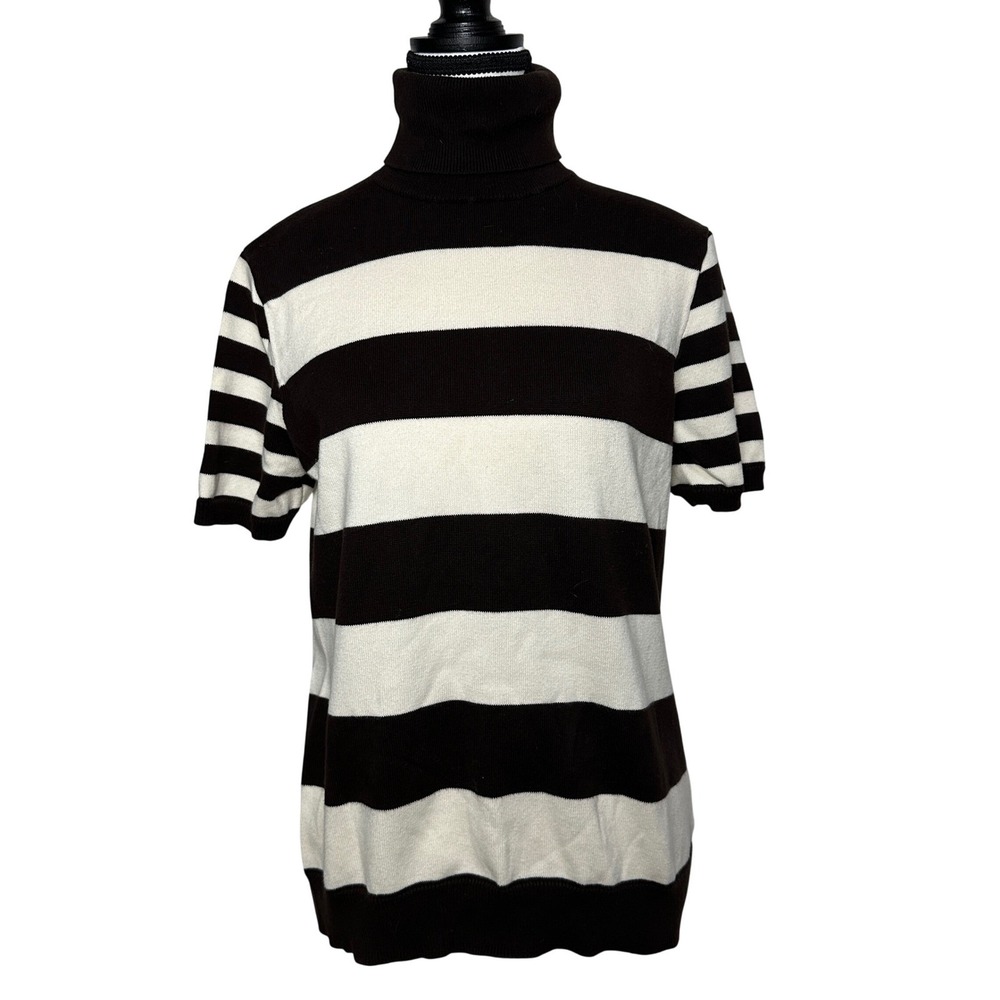 Lauren Ralph Lauren Striped Turtleneck Sweater XL Short Sleeves Preppy Timeless